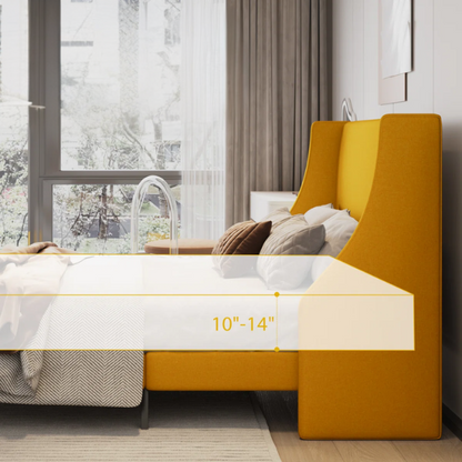 Luxurious King Size Upholstered Platform Bed with Deluxe Wingback Headboard – Soft Velvet and Linen Blend Upholstery, Sturdy Solid Wood Frame, and Modern Minimalist Design for Ultimate Comfort