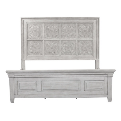 Transform Your Farmhouse Bedroom with the Queen Panel Bed, Dresser, Mirror, and Chest Set – Featuring Rustic Charm and Elegant Storage