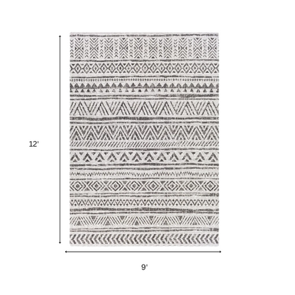 Striped Geometric Area Rug – Charcoal & Off-White, Durable Polypropylene, Low-Pile Design for High-Traffic Indoor/Outdoor Spaces