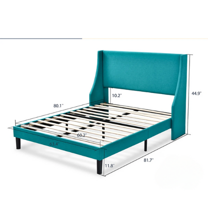 Modern Queen Size Upholstered Platform Bed with Deluxe Wingback and Linen Blend Fabric