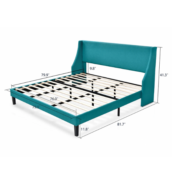 Luxurious King Size Upholstered Platform Bed with Deluxe Wingback Headboard – Soft Velvet and Linen Blend Upholstery, Sturdy Solid Wood Frame, and Modern Minimalist Design for Ultimate Comfort
