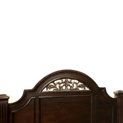 Traditional Walnut 3-Piece Queen Bedroom Set – Elegant Solid Wood Construction with Floral Carved Headboard, Antique Brass Accents, and Ample Storage