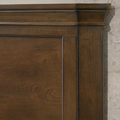 Classic Traditional Wood Queen Panel Bed with Dresser, Mirror, and Two Nightstands in Antique Walnut Finish