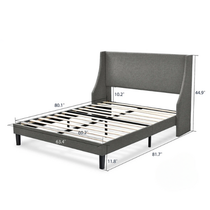 Modern Queen Size Upholstered Platform Bed with Deluxe Wingback and Linen Blend Fabric