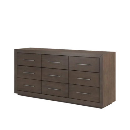 Rustic Mountain Retreat: Solid Wood Platform 4-Piece Bedroom Set – Low-Profile Bed, 9-Drawer Dresser, Nightstand, and Optional 5-Drawer Chest, Crafted from Pine Wood with Warm Finish and Natural Grain Variations for Cozy, Casual Elegance