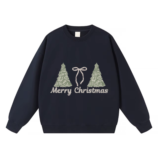 Embroidered Merry Christmas Bow & Tree Sweater