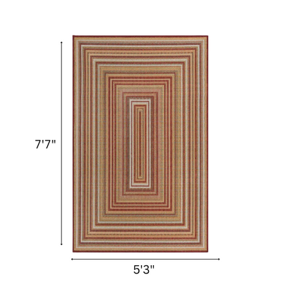 Coastal-Inspired Geometric Rug – Fade & Stain-Resistant, Burgundy,Ivory,Orange,Green,Blue Pattern, Ideal for Indoor/Outdoor Use