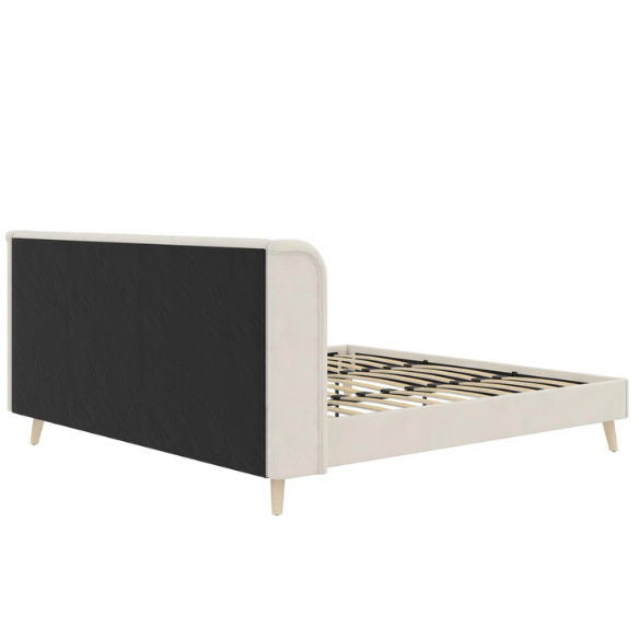 King Size Upholstered Wingback Platform Bed – Luxe Velvet Headboard with Vertical Tufting, Mid-Century Modern Design, and Space-Saving Wooden Frame