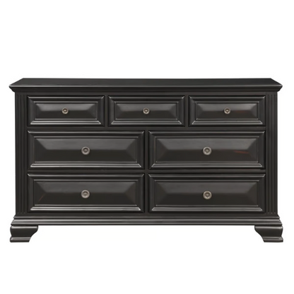 5-Piece King Bedroom Set – Solid Wood Construction with Muted Silver Accents, Fluted Pilasters, French Bracket Foot Bases, and Elegant Dovetail Drawer Detailing for Timeless Sophistication