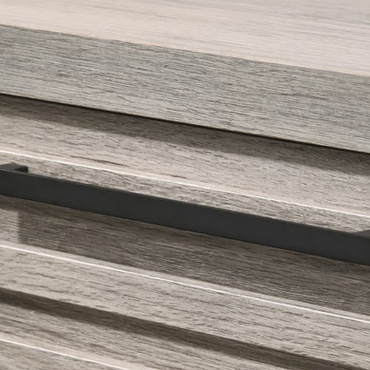 Upholstered 5-Piece Bedroom Set with Weathered Gray Finish, LED Piers, and Functional Storage