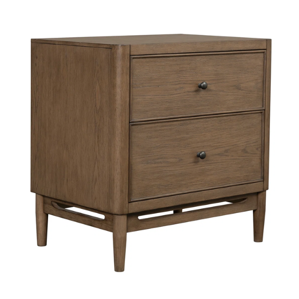 4-Piece Queen Bedroom Set with Panel Bed, 2 Nightstands, and Chest – Medium Brown Oak Finish