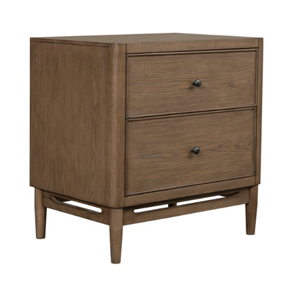 4-Piece Queen Bedroom Set with Panel Bed, 2 Nightstands, and Chest – Medium Brown Oak Finish