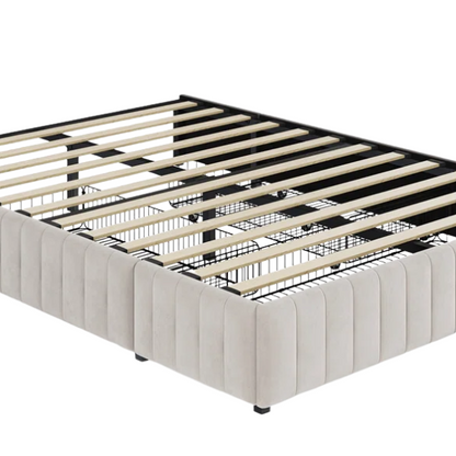 King Size Upholstered Platform Storage Bed with Velvet Fabric, Channel-Tufted Accents, and Built-In Drawers for Extra Storage