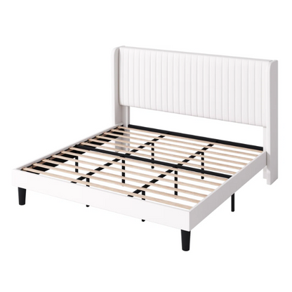 Luxurious King Size Upholstered Velvet Platform Bed with Modern Wingback Headboard – Heavy-Duty Steel Frame, No Box Spring Needed, and Ample Under-Bed Storage