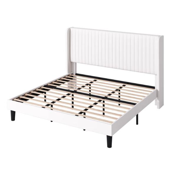 Luxurious King Size Upholstered Velvet Platform Bed with Modern Wingback Headboard – Heavy-Duty Steel Frame, No Box Spring Needed, and Ample Under-Bed Storage