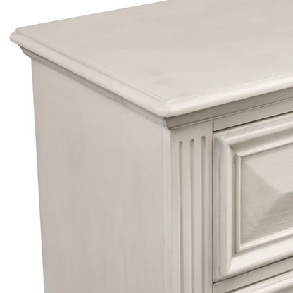 5-Piece King Bedroom Set – Solid Wood Construction with Muted Silver Accents, Fluted Pilasters, French Bracket Foot Bases, and Elegant Dovetail Drawer Detailing for Timeless Sophistication