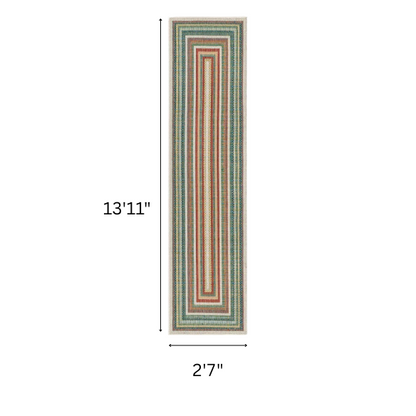 Coastal-Inspired Geometric Rug – Fade & Stain-Resistant, Green & Orange Pattern, Ideal for Indoor/Outdoor Use