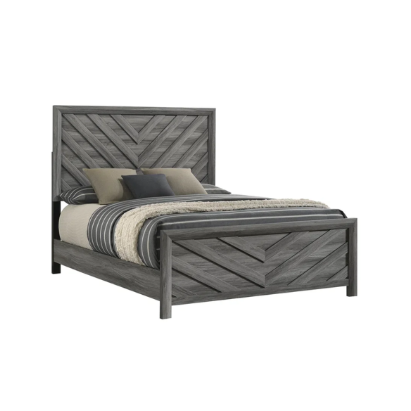 Stylish Dark Grey Wooden 5-Piece Twin Bedroom Set: Luxurious Rustic Solid Wood Design