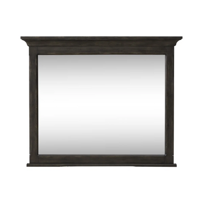 Timeless Queen Bedroom Set with Saddle Brown Panel Bed, Dresser, Mirror, and Antique Pewter Hardware