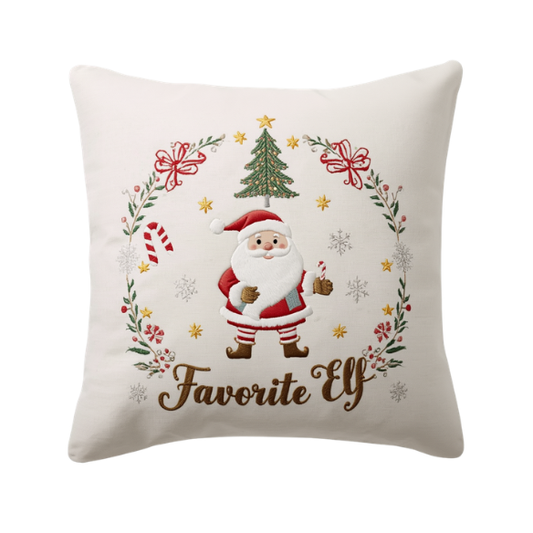 Off-White Throw Pillow - Favorite Elf Christmas Design Cozy up with holiday cheer!