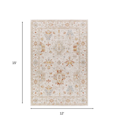 Elegant Oriental Rug – Stain-Resistant, High-Low Pile, Machine Woven with Fringed Detailing