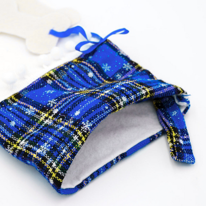 Blue Plaid Paw Christmas Stocking – Festive Holiday Decor & Gift Holder for Pets