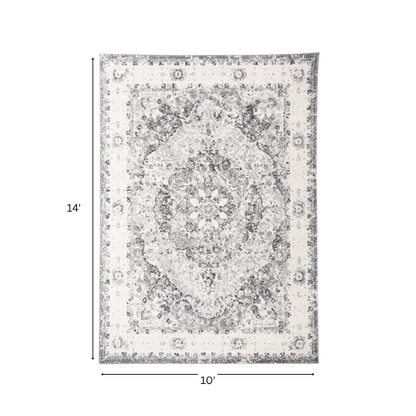 Distressed Oriental-Inspired Indoor Rug – Gray, Silver & Ivory Medallion Pattern, Stain-Resistant, Fade-Resistant, Perfect for Traditional & French Country Décor