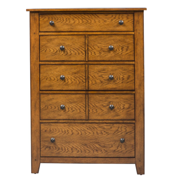 Rustic American Elegance:   Sleigh Bed, Dresser & Mirror, Chest – Crafted with Rubberwood Solids & Oak Veneers, Featuring Antique Brass Hardware, Dovetail Construction, and Ample Storage for a Timeless, Durable Bedroom Collection