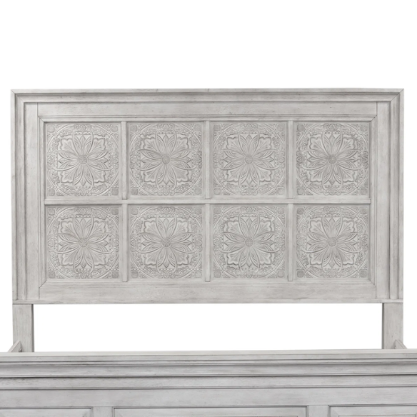 Transform Your Farmhouse Bedroom with the Queen Panel Bed, Dresser, Mirror, and Chest Set – Featuring Rustic Charm and Elegant Storage
