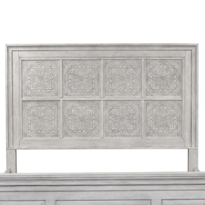 Transform Your Farmhouse Bedroom with the Queen Panel Bed, Dresser, Mirror, and Chest Set – Featuring Rustic Charm and Elegant Storage