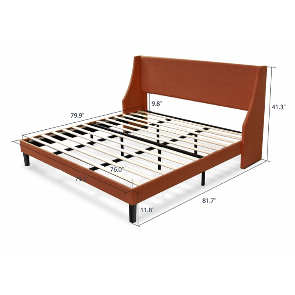 Luxurious King Size Upholstered Platform Bed with Deluxe Wingback Headboard – Soft Velvet and Linen Blend Upholstery, Sturdy Solid Wood Frame, and Modern Minimalist Design for Ultimate Comfort