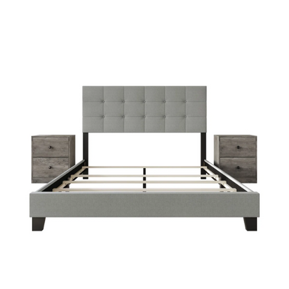 Light Grey Tufted Button Polyester 3-Piece Full Double Size Bedroom Set – Elegant Design with Plush Comfort and Sophisticated Style