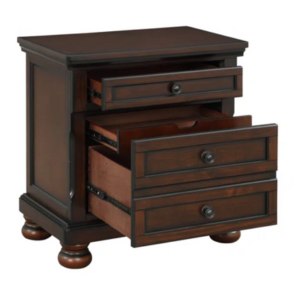 Transitional 3-Piece Queen Platform Bedroom Set with Hidden Storage – Includes Nightstand, Dresser, and Bed with Traditional Bun Feet and Rich Medium Brown Finish
