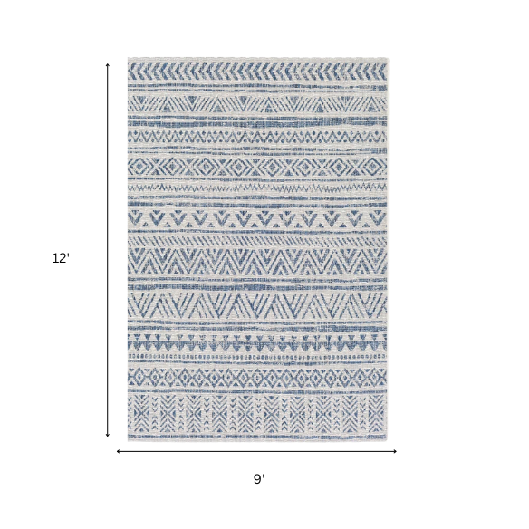 Striped Geometric Area Rug – Blue & Cream White, Durable Polypropylene, Low-Pile Design for High-Traffic Indoor/Outdoor Spaces