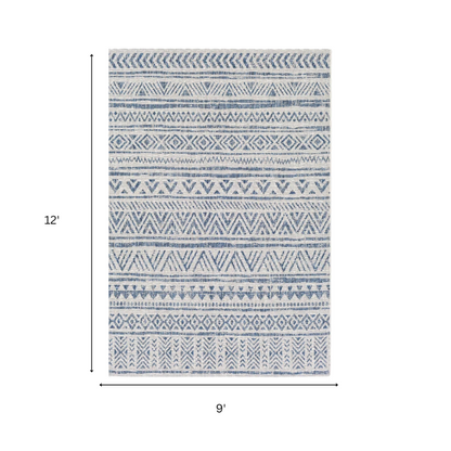 Striped Geometric Area Rug – Blue & Cream White, Durable Polypropylene, Low-Pile Design for High-Traffic Indoor/Outdoor Spaces