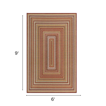Coastal-Inspired Geometric Rug – Fade & Stain-Resistant, Burgundy,Ivory,Orange,Green,Blue Pattern, Ideal for Indoor/Outdoor Use