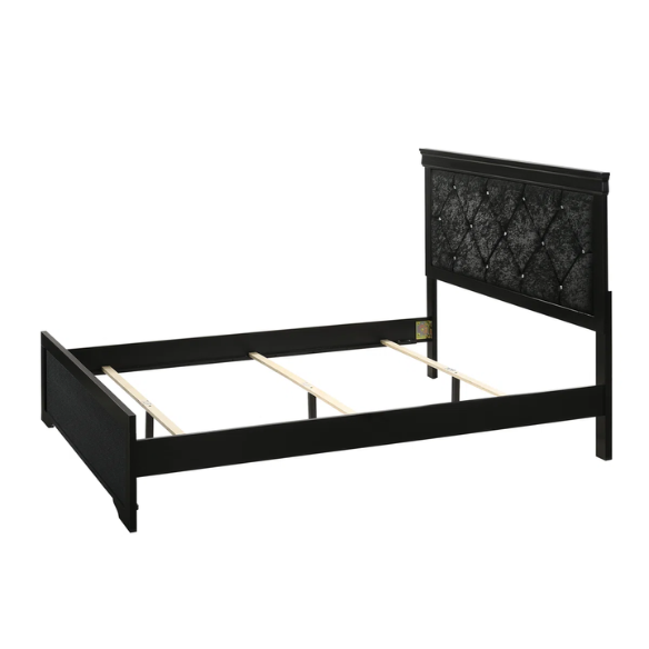 Luxurious 5-Piece Full Double Size Bedroom Set – Diamond Tufted Velvet Headboard with Wooden Trim and Elegant Button Detailing