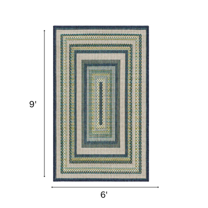 Coastal-Inspired Geometric Rug – Fade & Stain-Resistant,Ivory,Green,Blue Pattern, Ideal for Indoor/Outdoor Use
