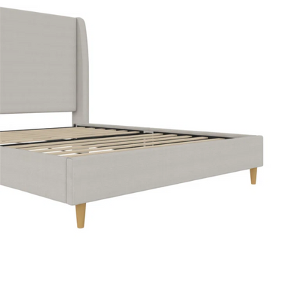 Luxurious Queen Size Upholstered Wingback Bed in Soft Linen Fabric