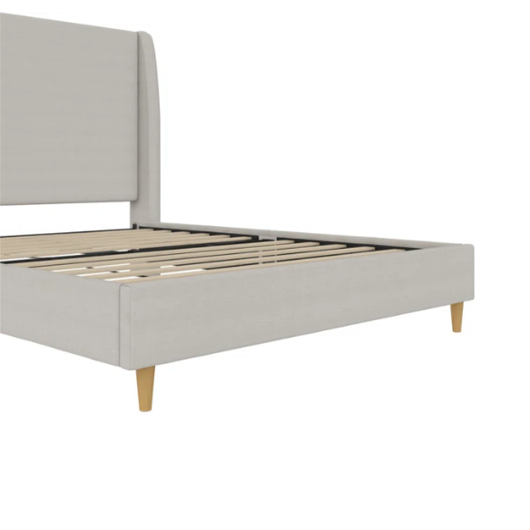 Luxurious Queen Size Upholstered Wingback Bed in Soft Linen Fabric