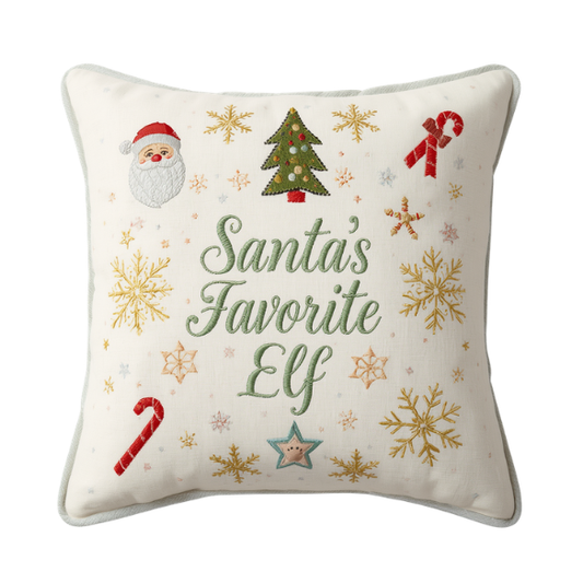 Embroidered Santa's Favorite Elf Decorative Throw Pillow