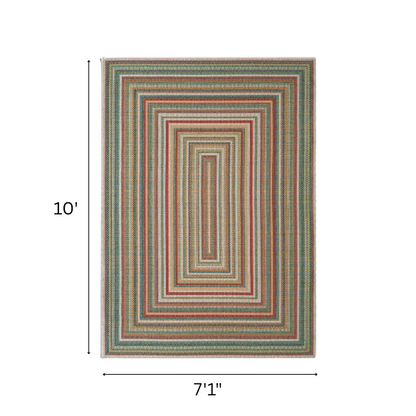 Coastal-Inspired Geometric Rug – Fade & Stain-Resistant, Green & Orange Pattern, Ideal for Indoor/Outdoor Use