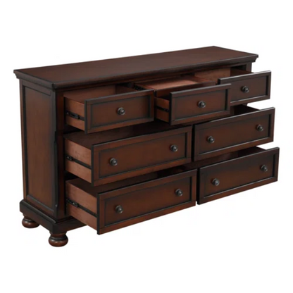 Transitional 3-Piece Queen Platform Bedroom Set with Hidden Storage – Includes Nightstand, Dresser, and Bed with Traditional Bun Feet and Rich Medium Brown Finish