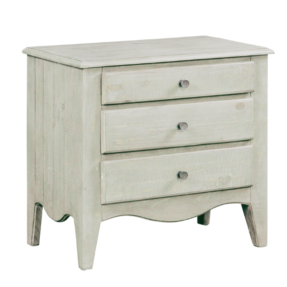Rustic Charm Meets Chic Elegance: Solid Wood Platform King Size Bedroom Set with Scalloped Edges, Weathered White Wash Finish, Unique Grain Patterns, Angled Feet, and Oil-Rubbed Bronze Drawer Pulls