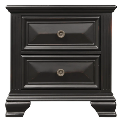 5-Piece King Bedroom Set – Solid Wood Construction with Muted Silver Accents, Fluted Pilasters, French Bracket Foot Bases, and Elegant Dovetail Drawer Detailing for Timeless Sophistication