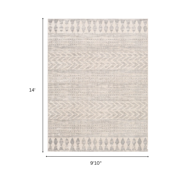 Southwestern-Inspired Geometric Rug – Gray Diamond, Chevron & Dot Patterns on Off-White, Stain-Resistant, Perfect for High-Traffic Areas