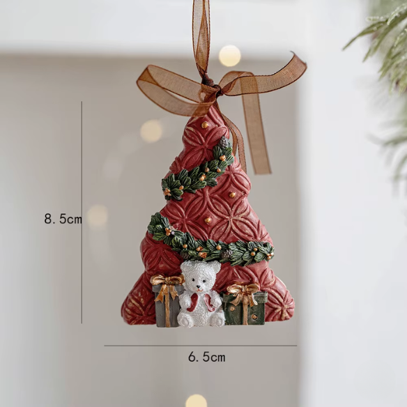 Retro Bear with Christmas Tree and Presents Ornament – Traditional Holiday Décor