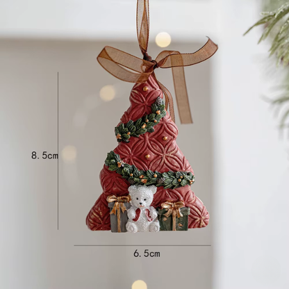 Retro Bear with Christmas Tree and Presents Ornament – Traditional Holiday Décor