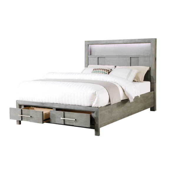 Elegant Platform Storage 4-Piece Queen Bedroom Set – Timeless Design with Modern Functionality, Includes Bed, Dresser, Mirror, and Nightstand