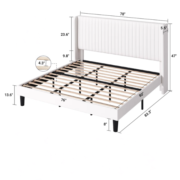 Luxurious King Size Upholstered Velvet Platform Bed with Modern Wingback Headboard – Heavy-Duty Steel Frame, No Box Spring Needed, and Ample Under-Bed Storage